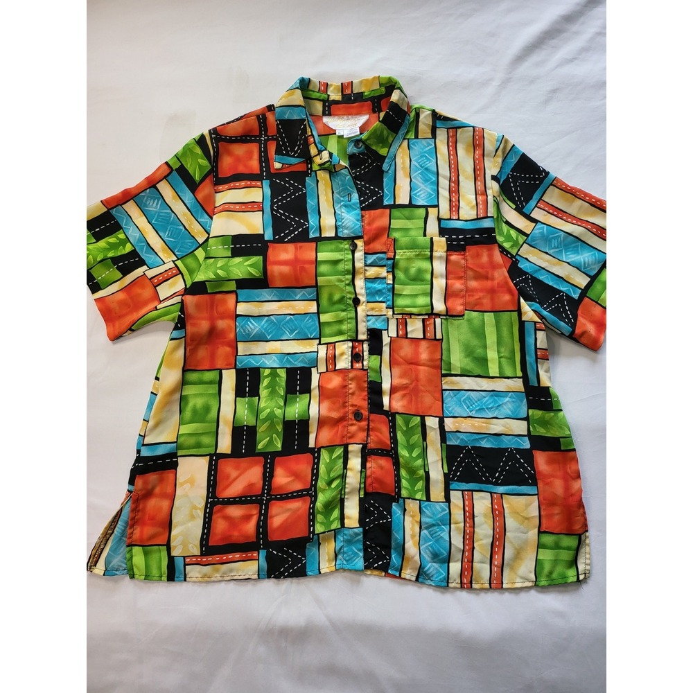 Vintage Dilly of California Women XL Patchwork Geometric Button Up Shirt
